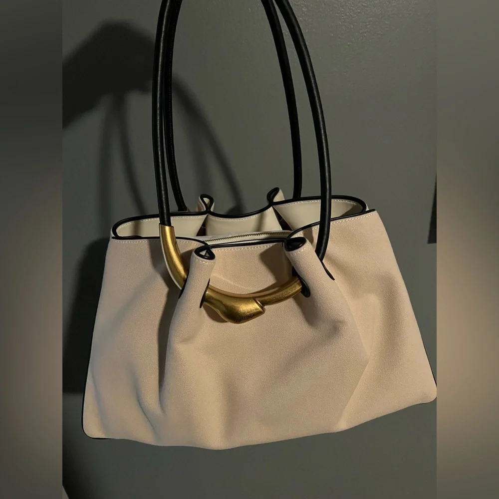 cult gaia Beige Shoulder Bag with Black Handles and Gold Accent - Picture 3 of 14